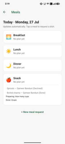 Houss app screenshot — Meals